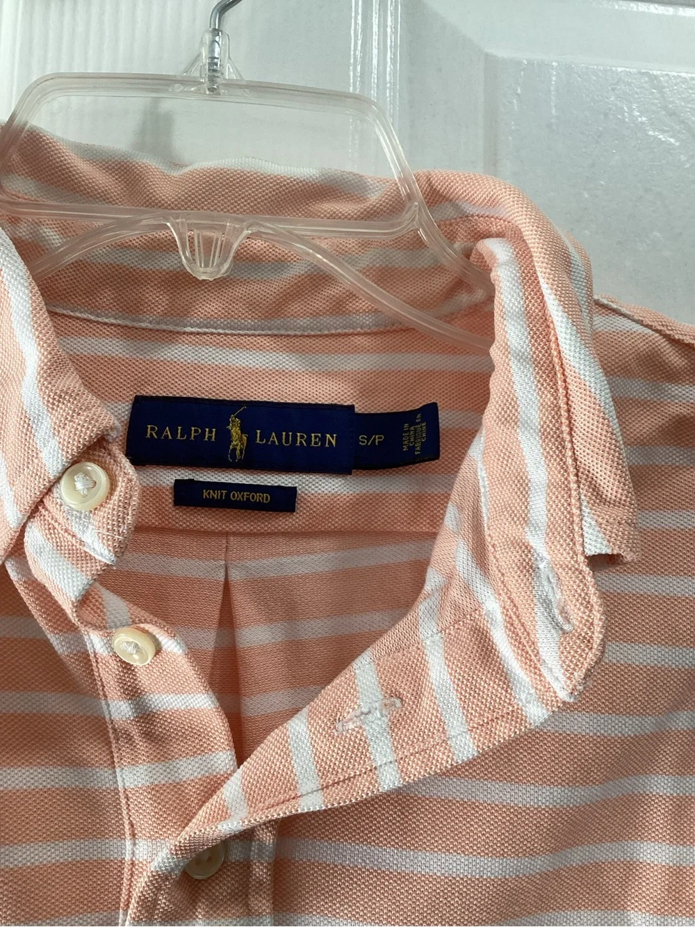 Ralph Lauren Peach and White Striped Short-Sleeve Polo